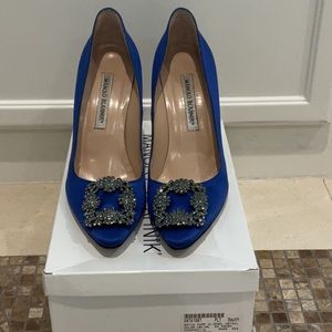 Manolo Blahnik Blue satin pump with jewel detail